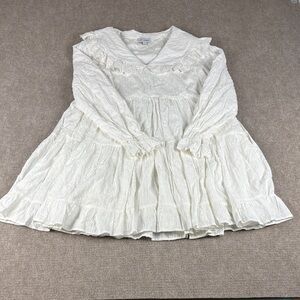 Lost + Wander Women's White Baby Doll Mini Long Sleeve Dress Size S NWT